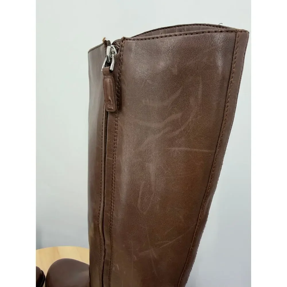 Ralph Lauren Womens Brooke Tall Riding Boots Size 7.5 Brown Leather Classic